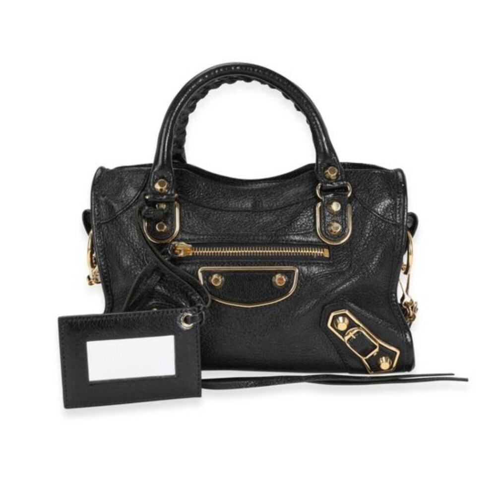 Balenciaga Black Leather Metallic Edge Mini City Bag